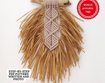 PATRÓN de macramé - PDF escrito y guía de nudos - HOJA colgante de pared de macramé diy - descarga digital cómo hacer tutorial - Hoja de macramé
