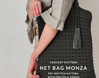 Crochet Net Bag "Monza" Pattern | PDF Pattern | Crochet Tutorial | Crochet Purse Woman Bag, Shopping Bag, Handbag, Crochet Shoulder Bag