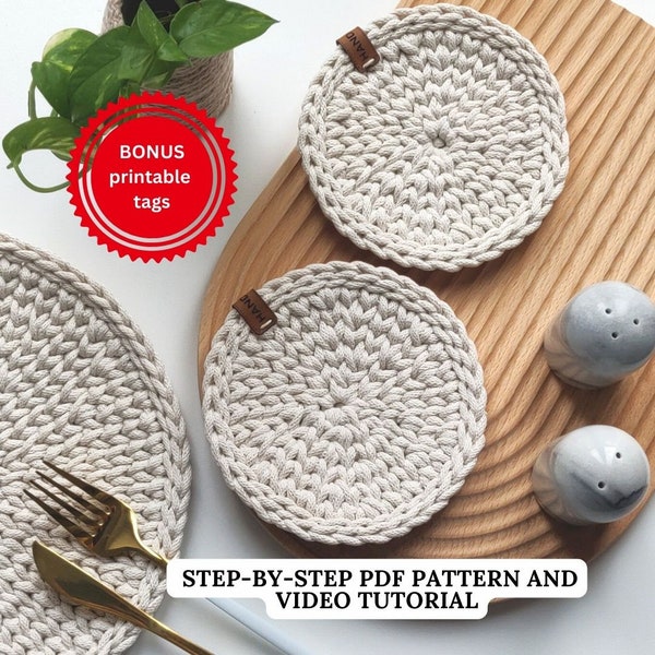 Crochet Coaster Pattern in English - PDF Download and Video Tutorial - Beginner Friendly Crochet Pattern - Coaster DIY Easy