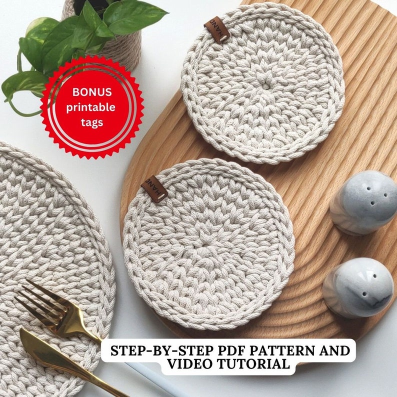 Crochet Coaster Pattern in English | PDF Download and Video Tutorial | Beginner Friendly Crochet Pattern | Coaster DIY Easy | Easy Crochet image 1