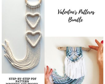 Macrame Valentine's PATTERN Bundle - Written PDF and Knot Guide - DIY Macrame Wall Hanging -Digital Download how to Room Décor Bows Holder