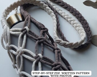 Macrame PATTERN Bottle Holder "Coffee and Cream" | PDF Pattern Dual Color Bottle Holder with Shoulder Strap | Beginner Macrame Tutorial