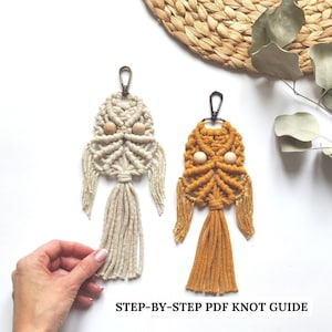 Macrame PATTERN - Written PDF and Knot Guide - diy macrame keychain owl - digital download OWL how to tutorial - Keychain Owl