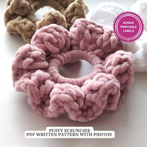 Crochet PATTERN - Puffy Scrunchie &quot;Aurora&quot; - Instant Digital Download - PDF Beginner Tutorial Hair Accessories