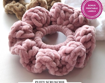 Crochet PATTERN - Puffy Scrunchie "Aurora" - Instant Digital Download - PDF Beginner Tutorial Hair Accessories