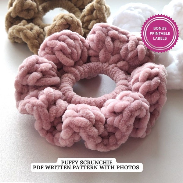 Häkelanleitung - Puffy Scrunchie ""Aurora"" - Sofortiger digitaler Download - PDF Anleitung für Anfänger - Haarschmuck."