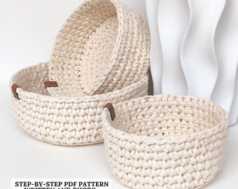 Crochet PATTERN Basket Set "Como", Bathroom, Bedroom, Living Room Setting | Confident Beginner Crochet Pattern | Easy Crochet