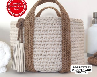 Crochet PATTERN Basket "Lecco", Bathroom, Bedroom, Living Room Setting - Confident Beginner Crochet Pattern