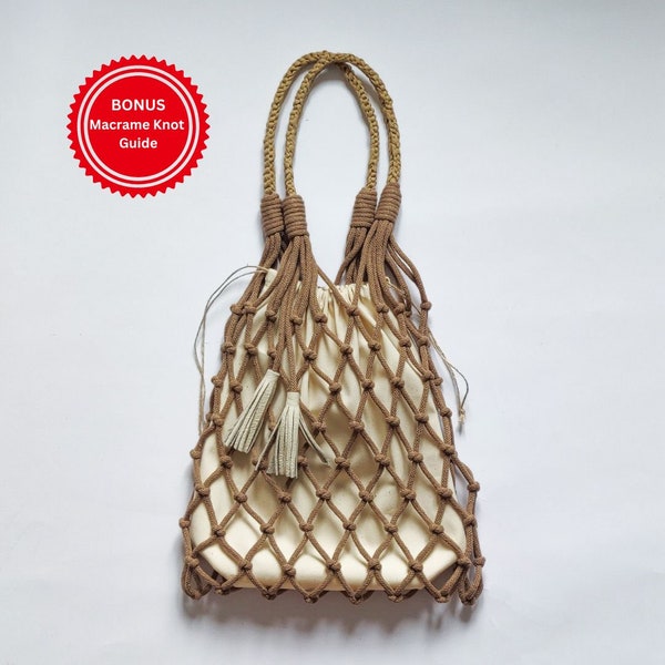 PATRÓN Macrame Shopper con Borlas/ Patrón PDF Macrame Bolsa Verano / Macrame Principiante