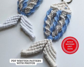 Macrame PATTERN - Macrame Fish - Instant Digital Download - PDF Beginner Tutorial Baby Shower, Party Favor, Home Decor, Keychain, Nursery