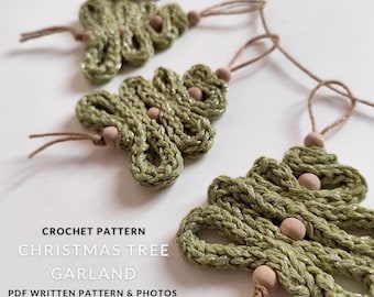 Crochet Christmas Tree Garland PATTERN | PDF Pattern Christmas Ornament | DIY Holiday Decoration Tutorial | Beginner Friendly Crochet