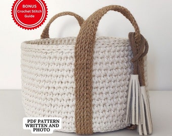 Crochet PATTERN Basket, Bathroom, Bedroom, Living Room Setting - Confident Beginner Crochet Pattern