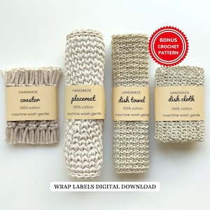 Juego de platos hechos a mano - Posavasos - Mantel individual - Etiquetas envolventes - Descarga digital PDF