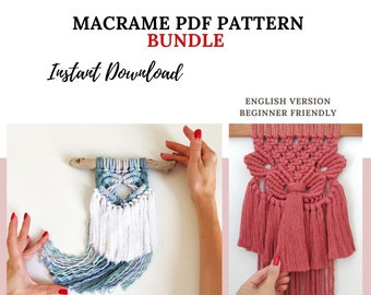 Macrame Pattern Bundle - Written PDF and Knot Guide, diy macrame wall hanging, digital download tutorial - HEART, FLORENCE