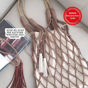 Makramee MUSTER Shopper mit Quasten| PDF Schnittmuster Makramee Sommertasche | Anfänger Makramee