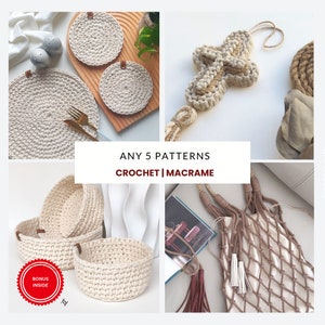 Crafter 5 x MÖNSTERBUND - Virkningsguide Makraméguide - Nybörjarvänliga mönster