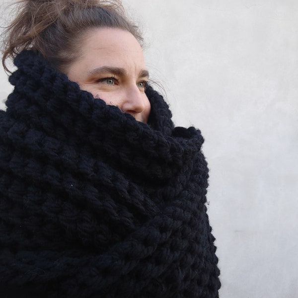 Chunky Scarf shawl Wrap Blanket Schal cozy puffy Black Winter Scarf Birthday gift for mom woman knit warm cozy Valentines day Gift Winter