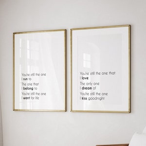 You&#39;re Still the One Song Lyric Print, Music Typography Printable Wall Art, Above the bed wall decor, Wedding song, Print set of 2,