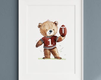 Vintage Teddy Bear Sports: Baby Boy Decor, Football, Playroom Decor, Baby's room art (Digital Download)