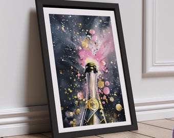 Champagne Bar Cart Print: Gold & Pink Watercolor (Digital Download)