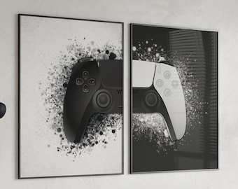 Gaming wall Art Prints, DIGITAL DOWNLOAD, Game room Wall Decor, Set of 2, Video Game Prints, Gaming Prints, Black & White, Controller