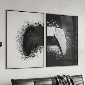 Impresiones de arte de pared de juegos, DESCARGA DIGITAL, Decoración de pared de sala de juegos, Juego de 2, Impresiones de videojuegos, Impresiones de juegos, Blanco y negro, Controlador