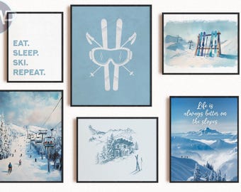 Ski Lodge Wall Art Set | Vintage Ski Prints (Digital Download)