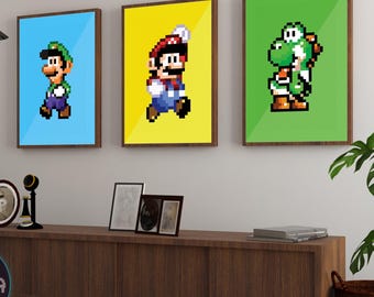 Retro Mario Bros. Print Set: 16-Bit Pixel Art, gamer posters (Digital Download)