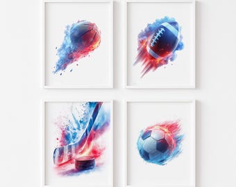 Sports Wall Art Prints, Boys room decor, Basketball, Football, Hockey, Soccer (Digital Download)