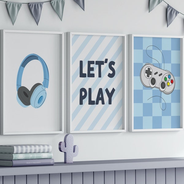 Lets Play boys room set , Blue Nursery, boys prints, Boys Play room Posters, Baby Boys Kids Room Decor, Toddler Posters, Young Gamer Set