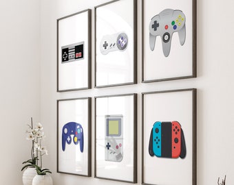 Retro Game Controller Prints: Geeky Gaming Raum Wand Dekoration (6er Set) (Digitaler Download)