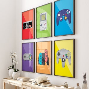 Retro video game controller Wall Decor, Digital Prints, Game room poster, Geeky art, Gaming room, set of 6, Gaming Prints