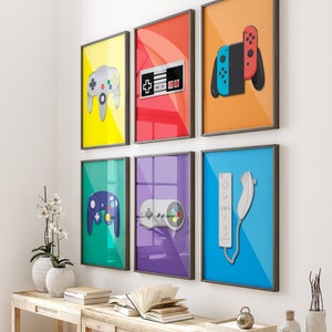 Retro video game controller Wall Decor, Digital Prints, Game room poster, Geeky art, Gaming room, set of 6, Gaming Prints