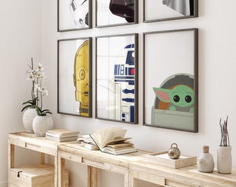 Minimalist Star Wars Wall Art, Helmet Prints, Boys Room Posters, Set of 6 (Digital Download)