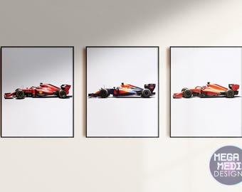 Formula 1 Racing Car Prints: Motorsport Art, Set of 3 (Digital Download)