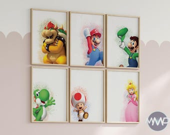 Mario Color Splash Poster Set: Kids Gaming Room Decor (Digital Print)
