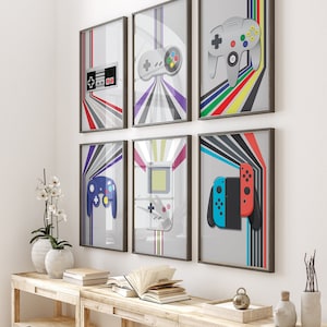 Retro Video Game Controller Prints: Geeky Game Room Art (Set of 6) (Digital Download)