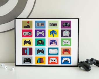 Arte impressa da evolução do controle de videogame retrô: decoração de sala de jogos (download digital)