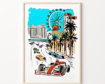 Vintage Las Vegas Grand Prix Print | Colorful Race Car Illustration (Digital Download)
