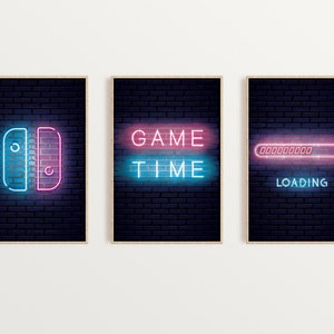 Switch Gaming wall Art Prints, Digital Print, NEON switch Wall Decor, Set of 3, Gaming Room Decor, Video Game Print, 5 Sizes, Gaming prints