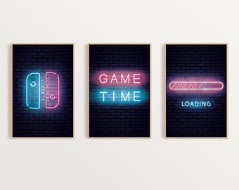 Neon Switch Gaming Drucke: Gamer Raum Wand Kunst (3er Set) (Digitaler Download)