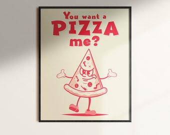 Retro Pizza Art Print: Funny Kitchen Decor (Digital Download)