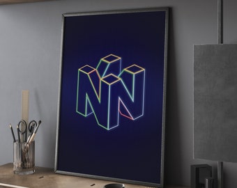 N64 neonposter: retro gamekamermuurkunst (digitale print)