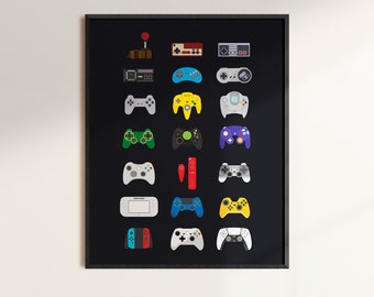 Impressão da evolução do controle de videogame: decoração retrô para sala de jogos (download digital)