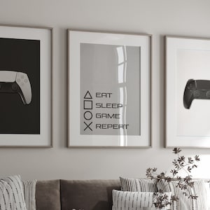 Gaming wall Art Prints, Digital Print, Game room Wall Decor, Set of 3,Video Game Print, Man Cave Sign, 5 Sizes, Gaming Prints, Black & White