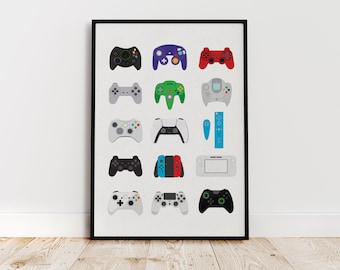 Pôster da evolução do controle de videogame: decoração retrô para sala de jogos (download digital)