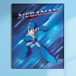 Video game poster, Retro Gaming Wall Decor,Digital Prints,Video Game Room Poster,Gift for kid, Gaming room, Man Cave Wall art, blue bomber