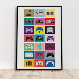 Retro Game Controller Evolution Art Print: Gamer Room Decor (Digital Download)