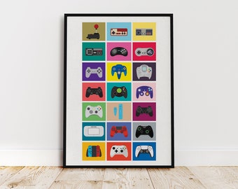 Video Game Controller Evolution Print, Digital Print, Game room poster, Geeky art, Gaming room, Gaming Print, Retro controllers, Gamer room
