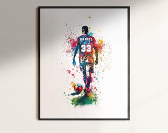 Custom Soccer Player Watercolor Print – Personalized Gift (Digital Download)